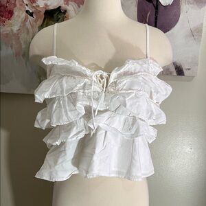 Express Women’s White Ruffled Crop Top Size Large